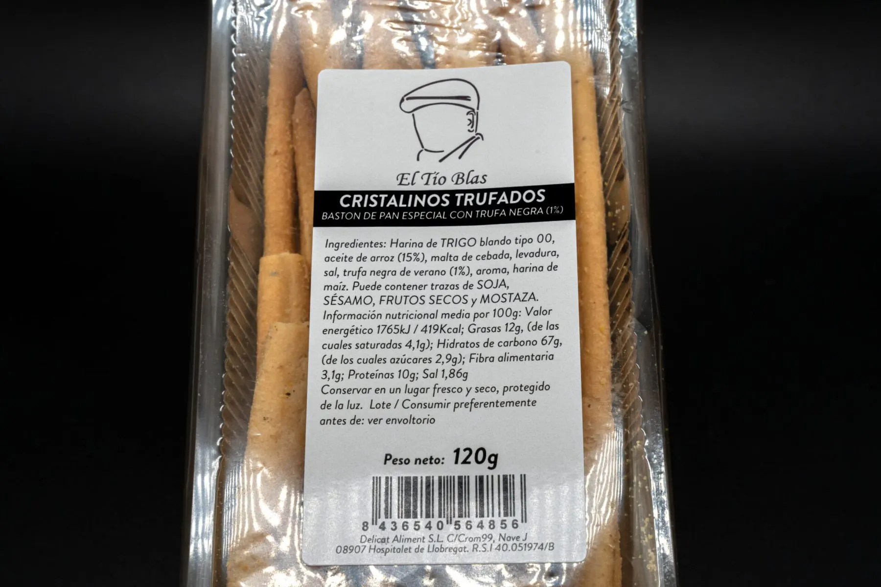 Cristalinos trufados El Tío Blas · Bastón de pan especial con trufa negra 1%