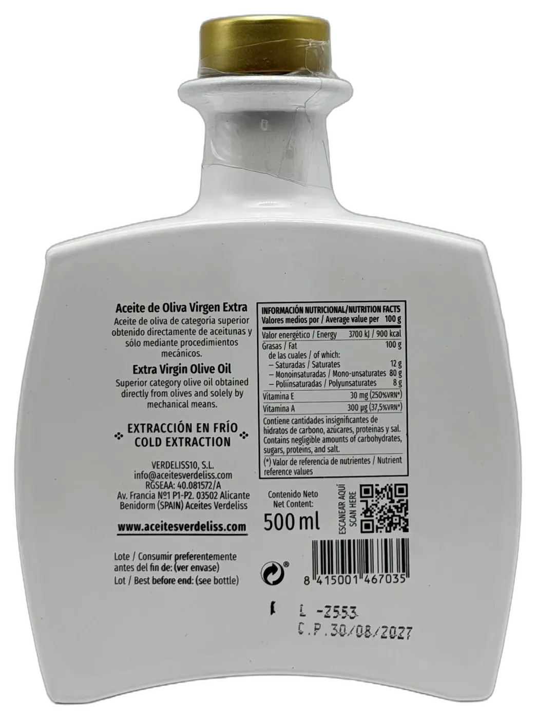 Aceite de oliva virgen extra Verdeliss 10 · Picual de cosecha temprana · 500 ml